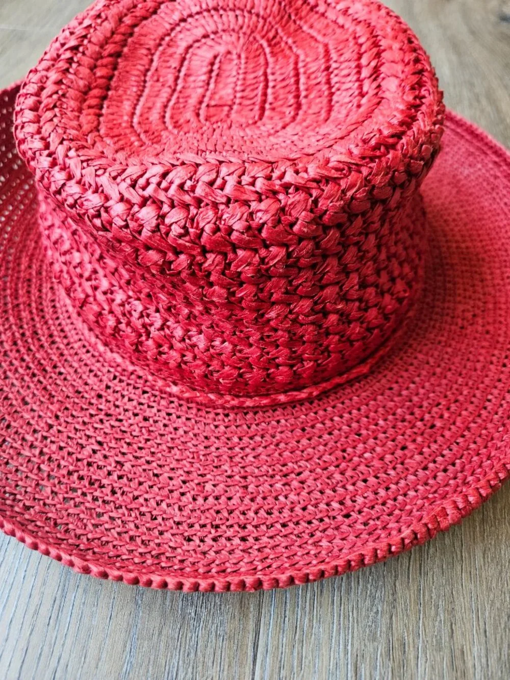 Scala Women's Red paper raffia summer sun hat vintage one size